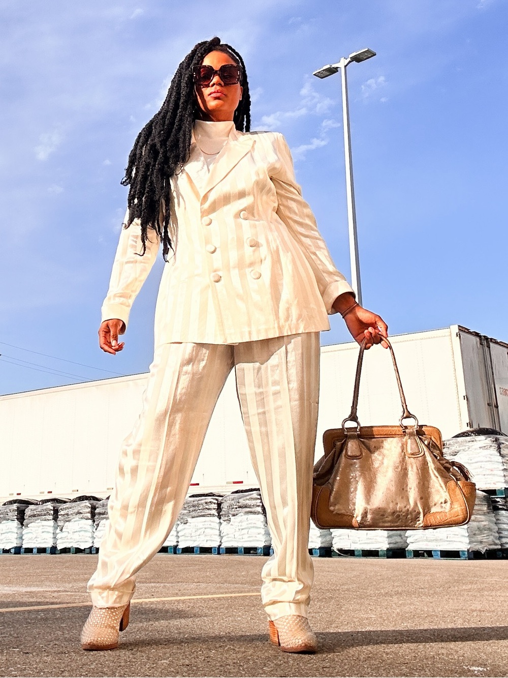 Vintage Cream Pinstripe Double-Breasted Blazer & Trousers